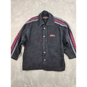 Vintage 26 Red Denim Button Up Shirt Mens L Black Y2K Racing Stripe Streetwear